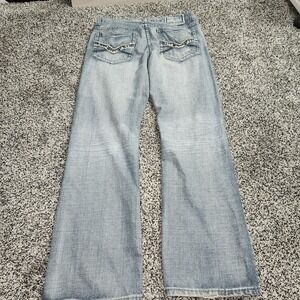 Y2k Helix Jeans Mens 32x32 Blue Relaxed Boot Faded Whisker Grunge Skater Punk